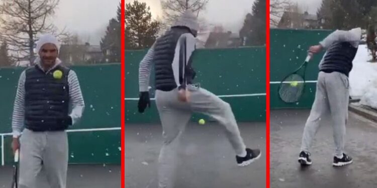 Federer ne može bez tenisa: Švajcarac izvodio trikove po snegu u dvorištu (VIDEO)