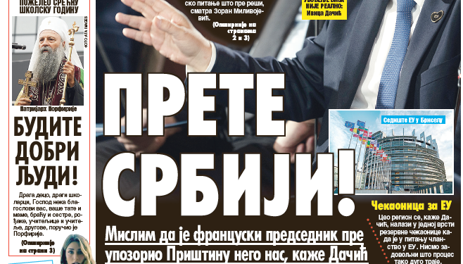 Čitajte u “Vestima”: Nova pretnja za Srbiju