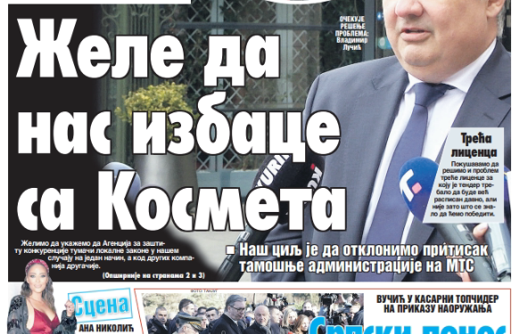 Čitajte u “Vestima”: Priština bi da nas izbaci sa Kosmeta