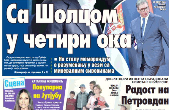 Čitajte u “Vestima”: Sa Šolcom u četiri oka