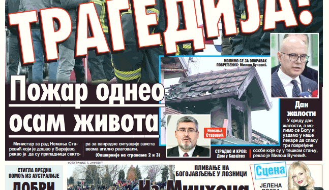 Čitajte u “Vestima”: Požar odneo osam života
