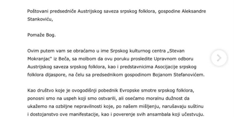 I pobednik Evropske smotre kritikuje Asocijaciju srpskog foklora dijaspore